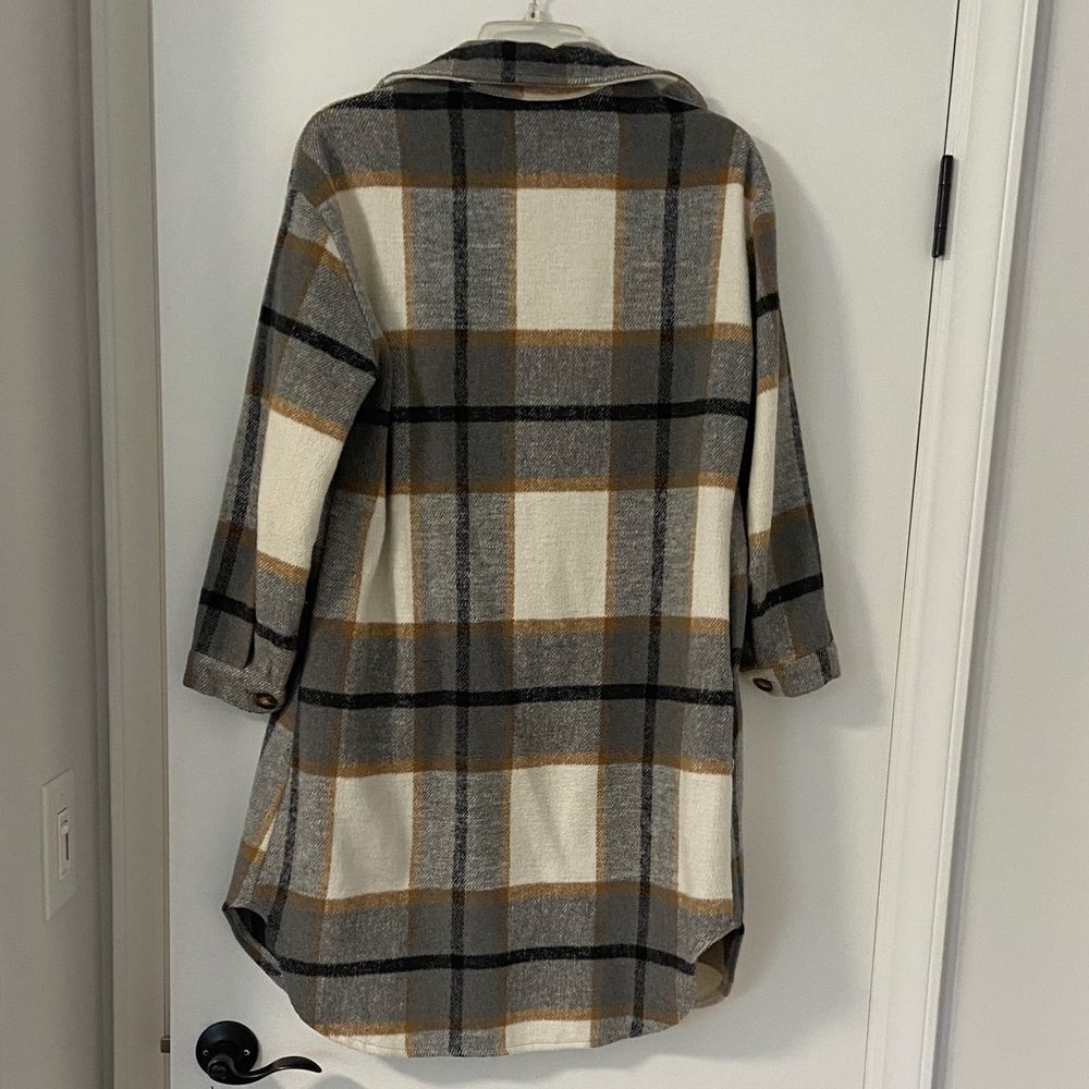 Plaid Button-Up Long Shacket - Picture 6 of 9
